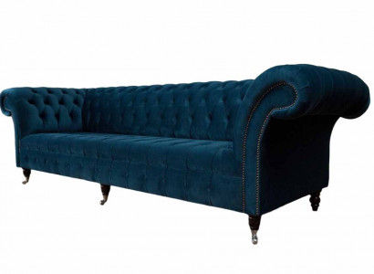 Blaue Chesterfield Sofagarnitur Couch Polster Set Sitzgarnitur 3+1+1